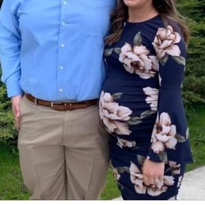 My Bump Blue Floral Bell Sleeve Dress